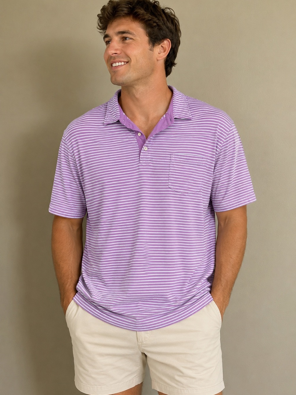Peter Millar Striped Lavender Polo Shirt for Men